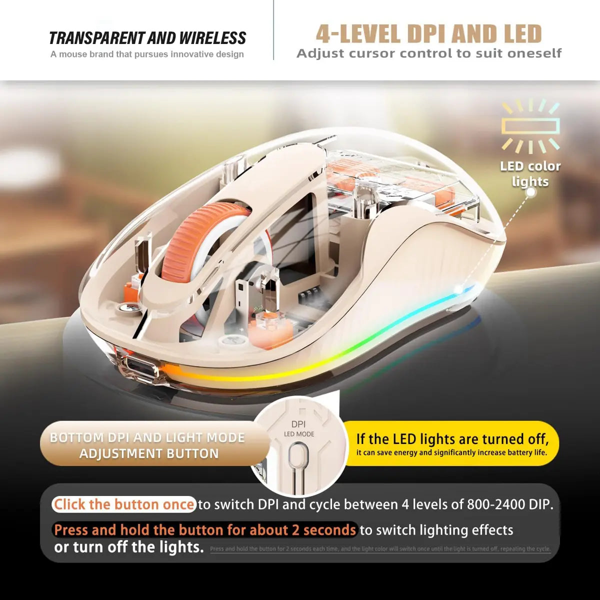 M333 Tri-Mode Transparent RGB Wireless Rechargeable Mouse