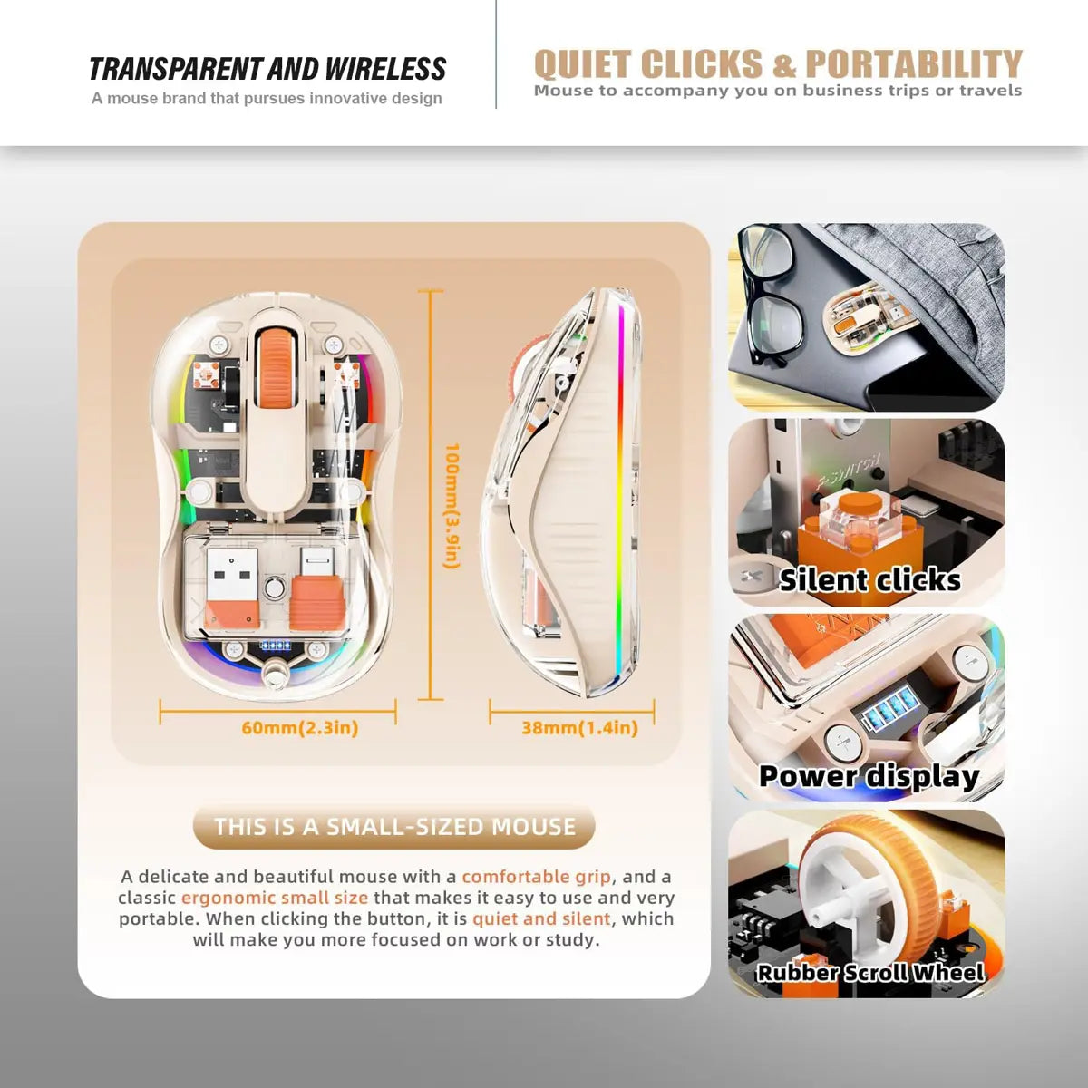 M333 Tri-Mode Transparent RGB Wireless Rechargeable Mouse