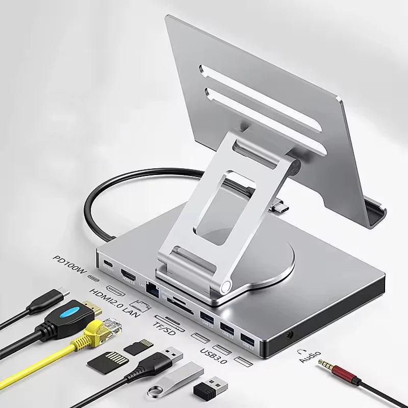 360° Rotating Stand with USB-C Hub