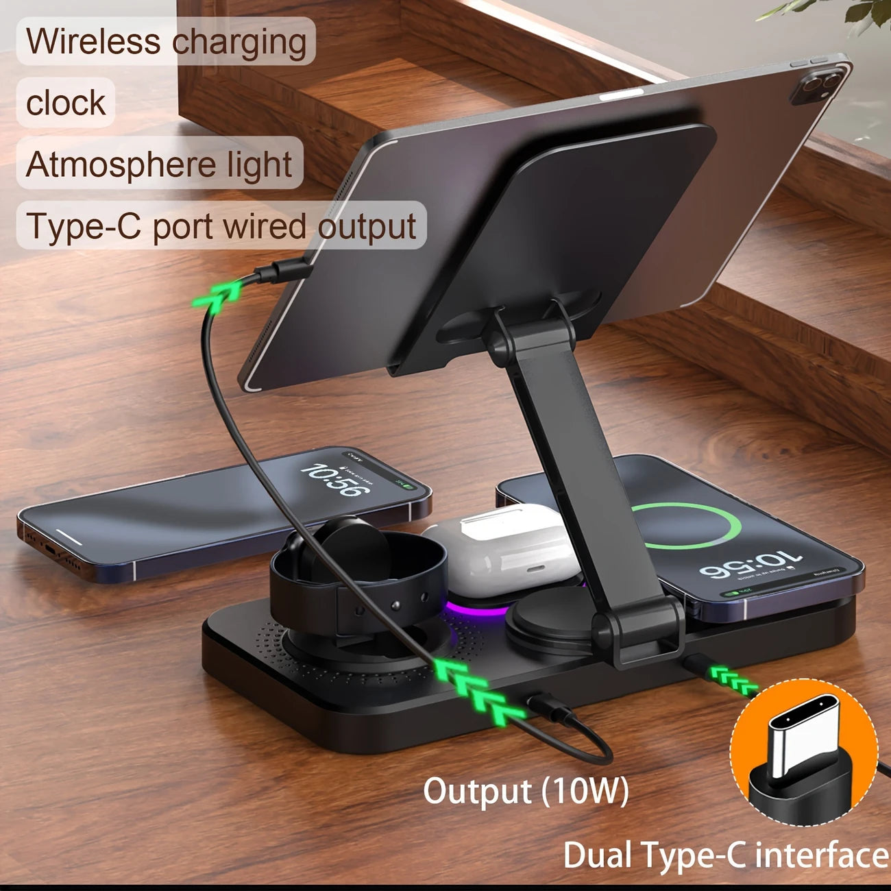 4-in-1 Wireless Charging Station with Clock & Night Light