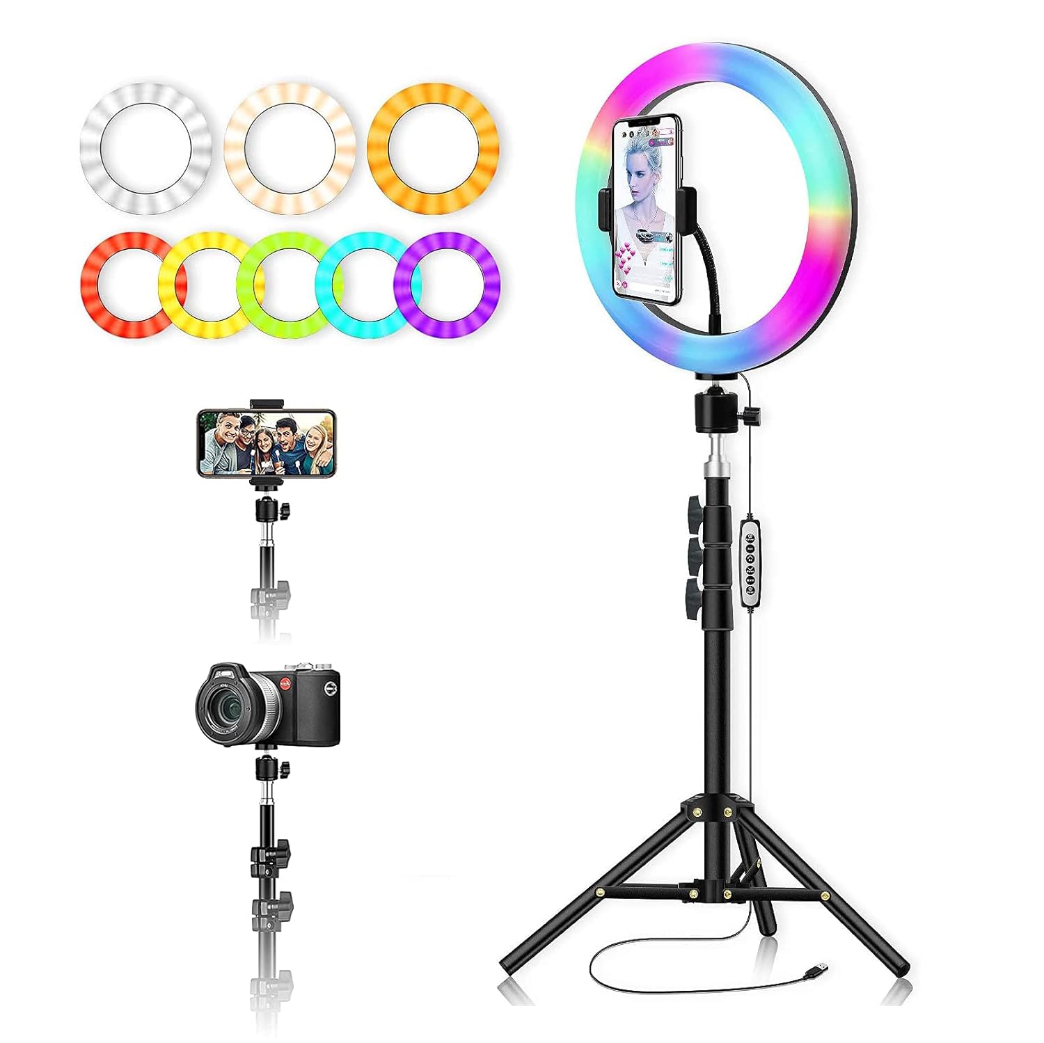 10.2" RGB Selfie Ring Light with Tripod Stand & Phone Holder
