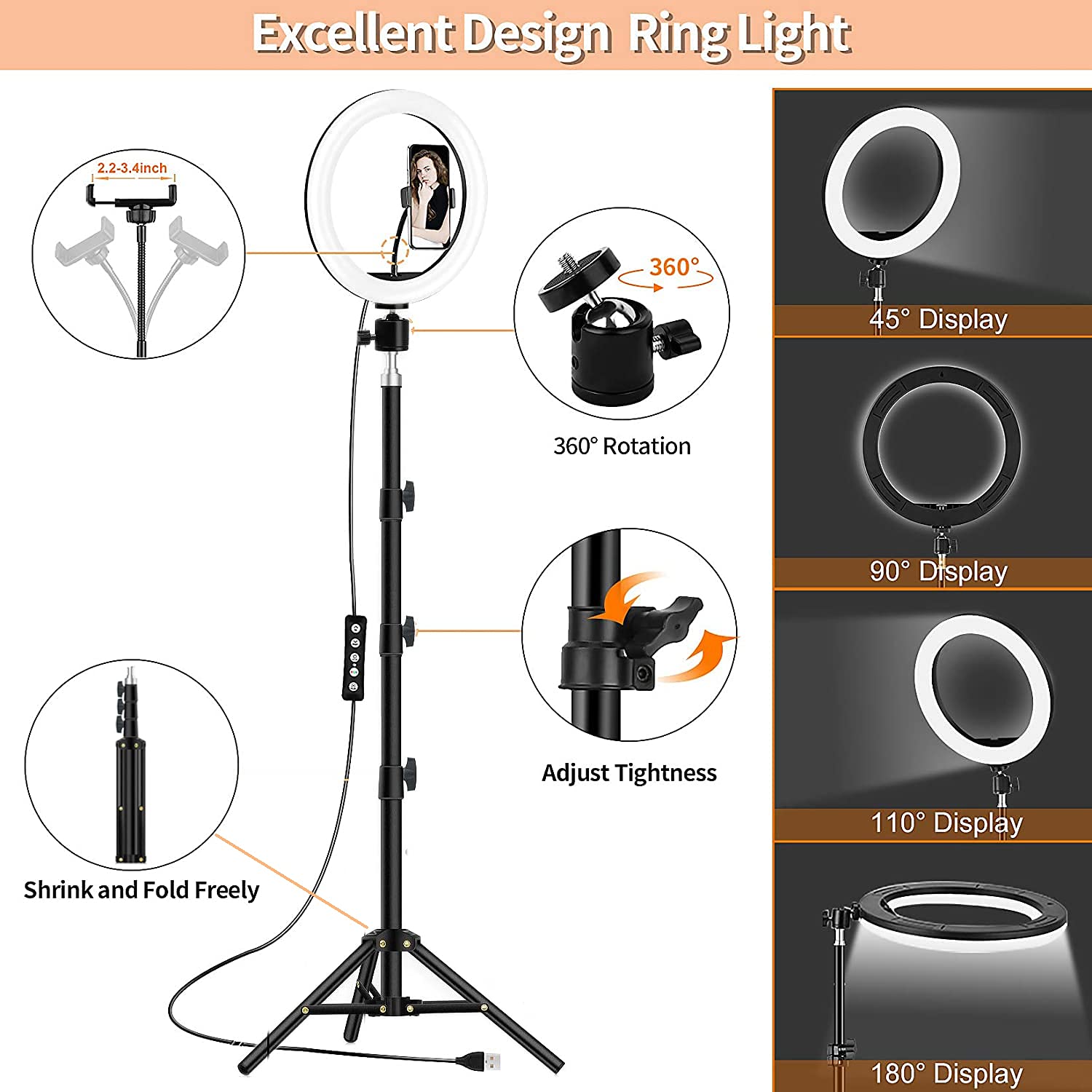10.2" RGB Selfie Ring Light with Tripod Stand & Phone Holder