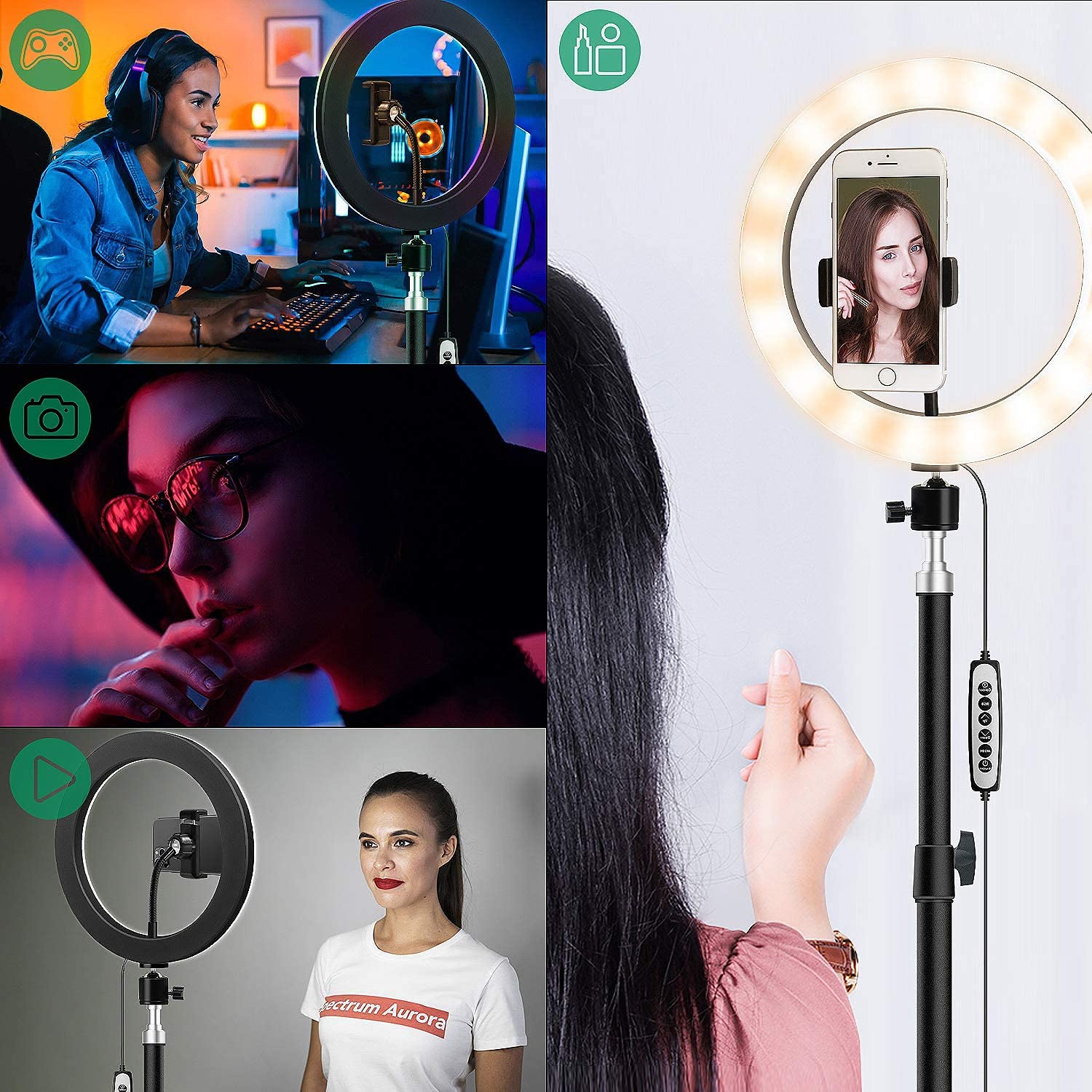 10.2" RGB Selfie Ring Light with Tripod Stand & Phone Holder