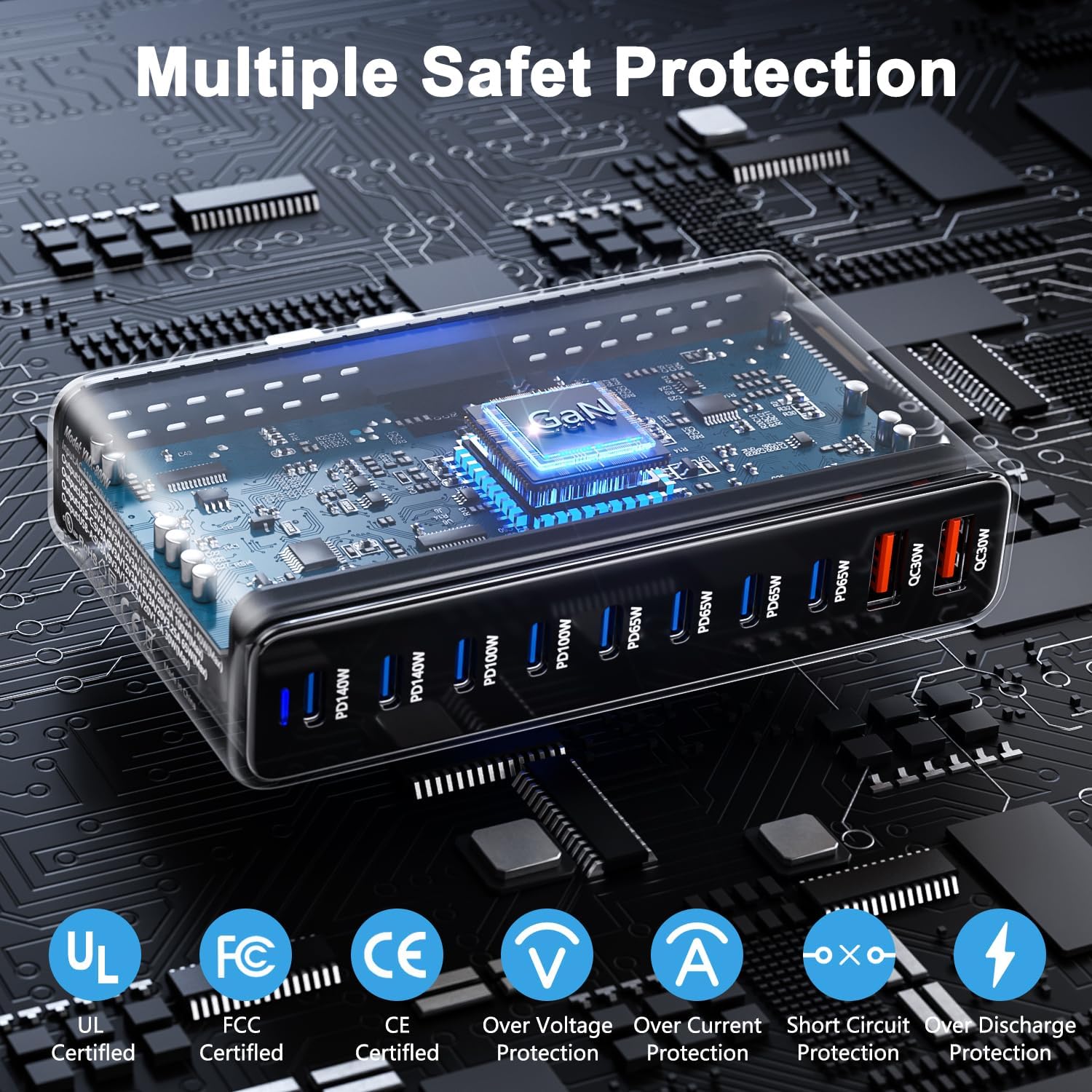 800W 10 Port GaN USB-C Fast Charger