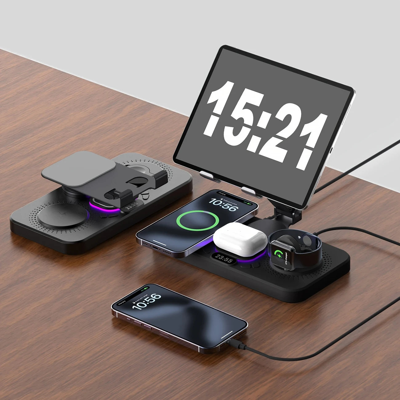 4-in-1 Wireless Charging Station with Clock & Night Light