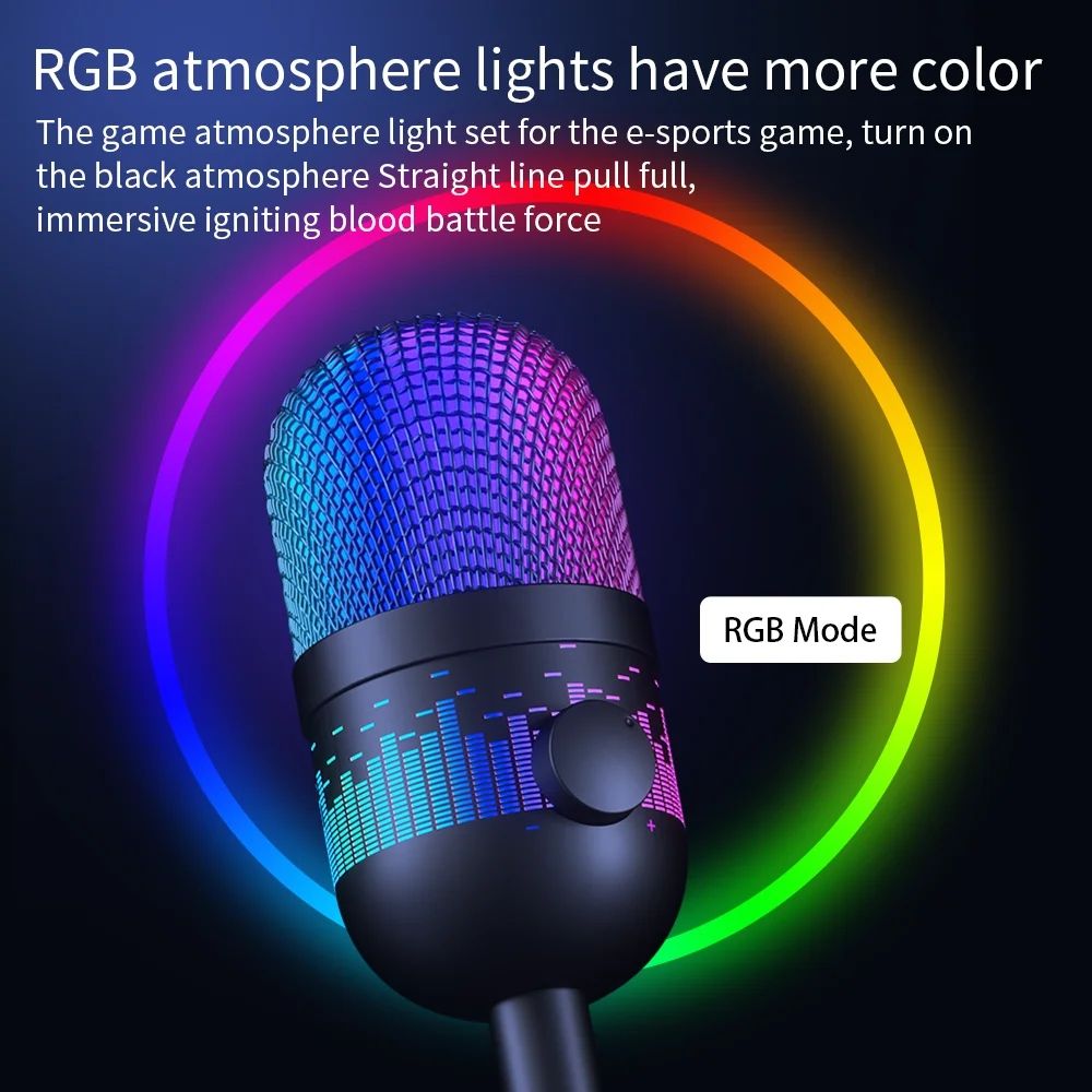 USB Desktop Condenser Microphone for PC Gaming RGB Recording Stand