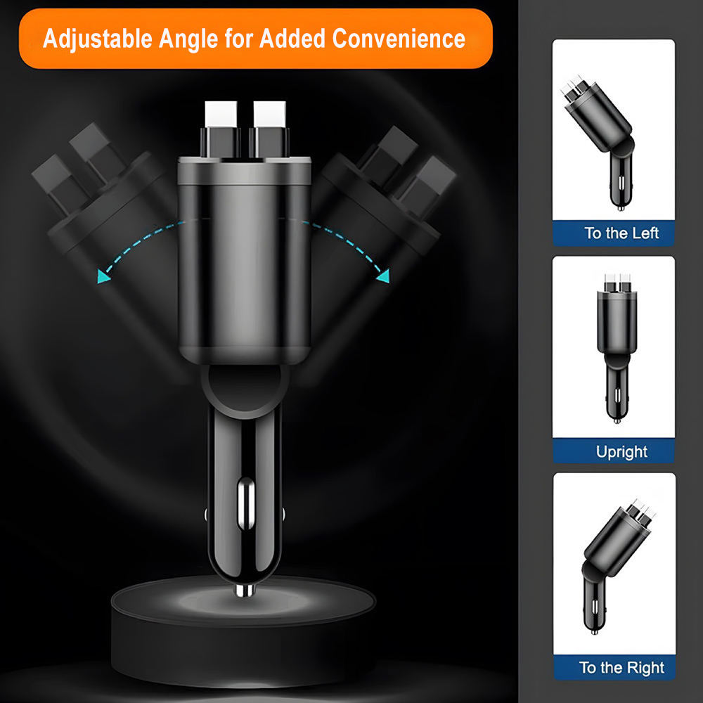 Fast Charging 5 in 1 Retractable USB Car Charger 120W PD3.1