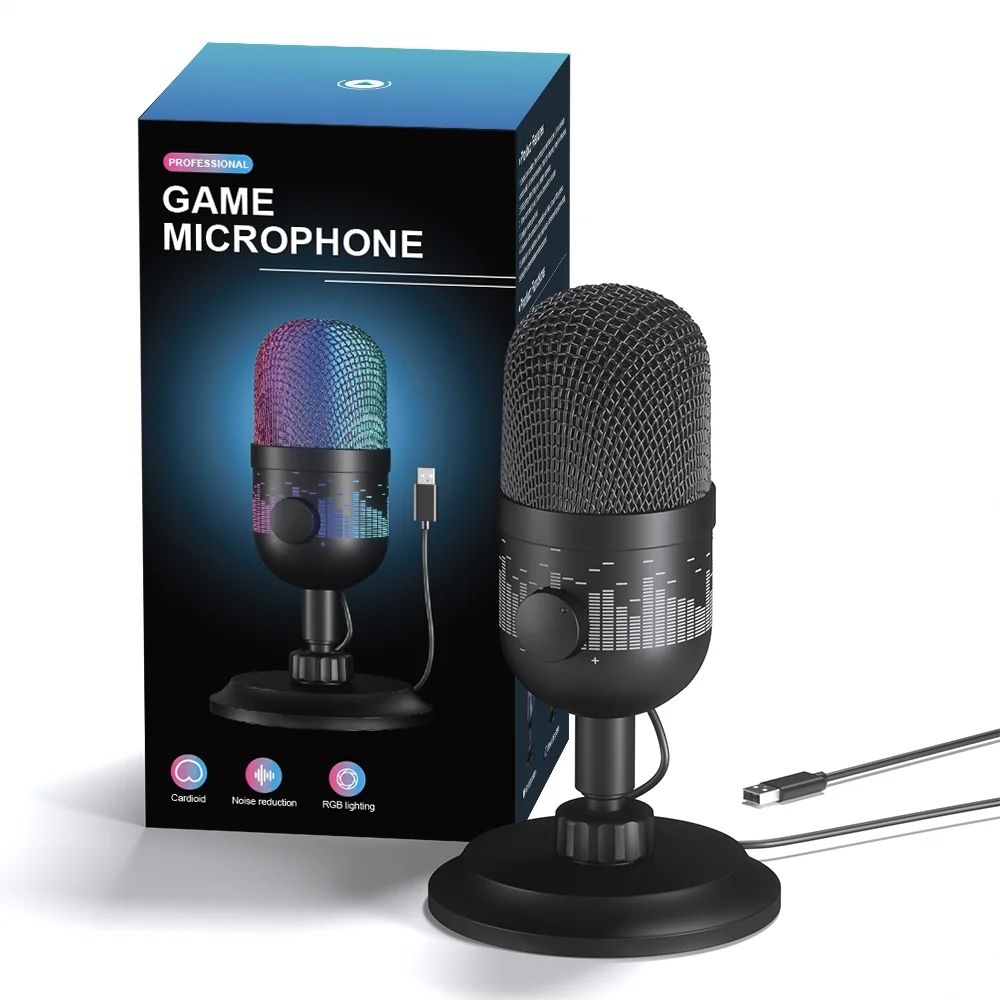 USB Desktop Condenser Microphone for PC Gaming RGB Recording Stand