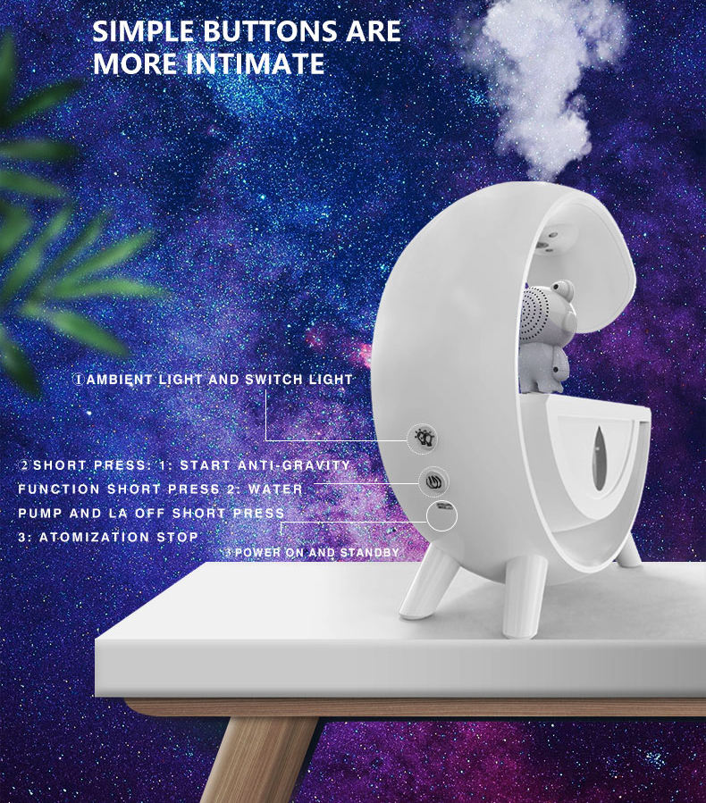 Anti Gravity Air Humidifier with Bluetooth Speaker & Colorful Lights