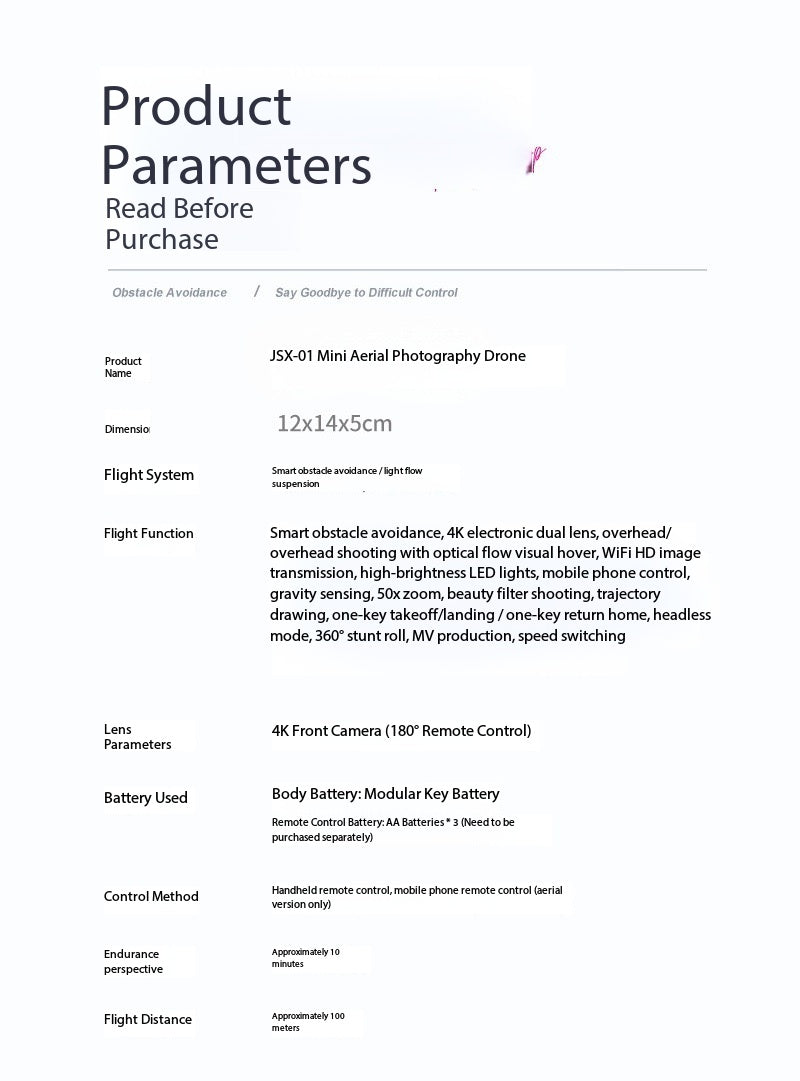 JSX01-4K Dual Camera Mini Drone