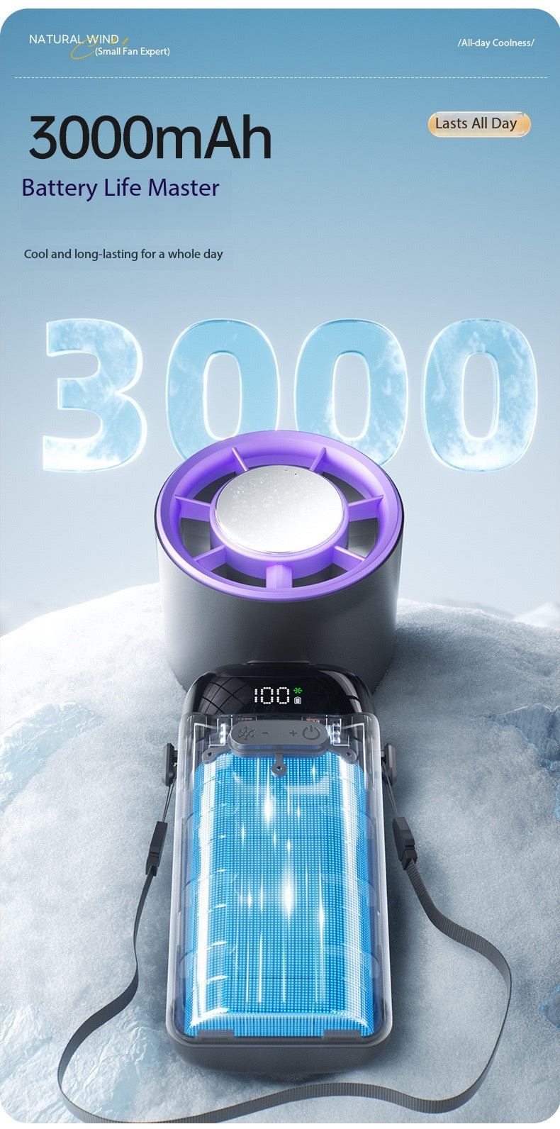 N16 High Speed Cooling Handheld Fan with Ice Cooling Plate