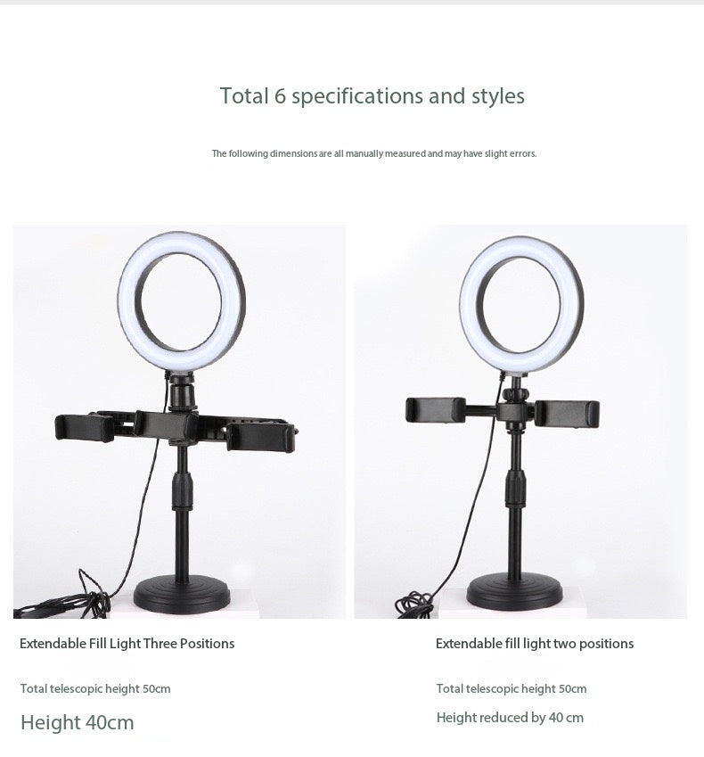 Dual / Triple Phone Live Streaming Stand with Ring Fill Light