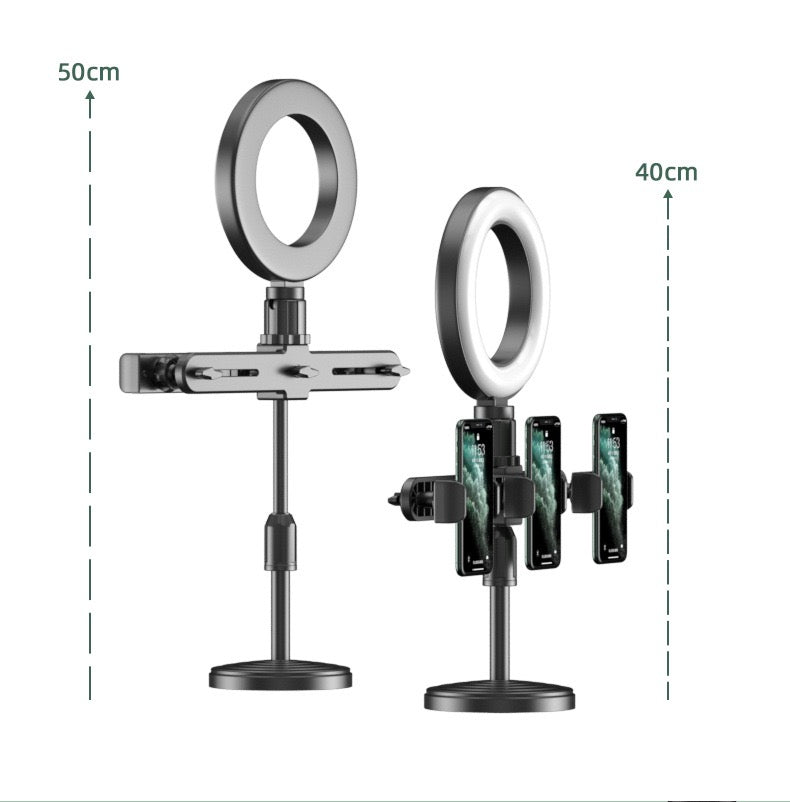 Dual / Triple Phone Live Streaming Stand with Ring Fill Light