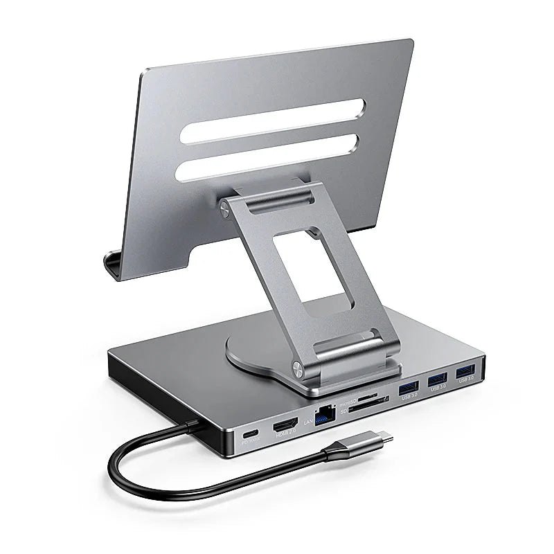 360° Rotating Stand with USB-C Hub