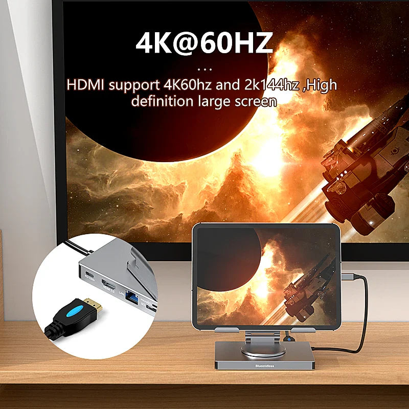 360° Rotating Stand with USB-C Hub