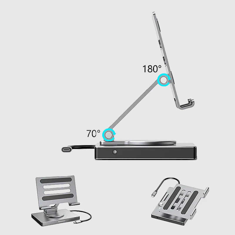 360° Rotating Stand with USB-C Hub