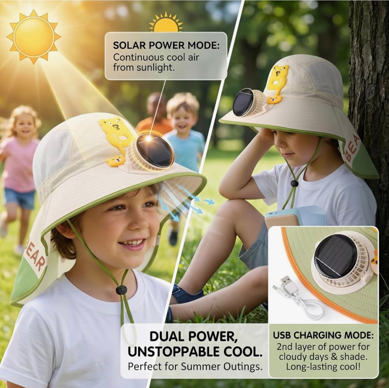 Kids Solar Fan Sun Hat